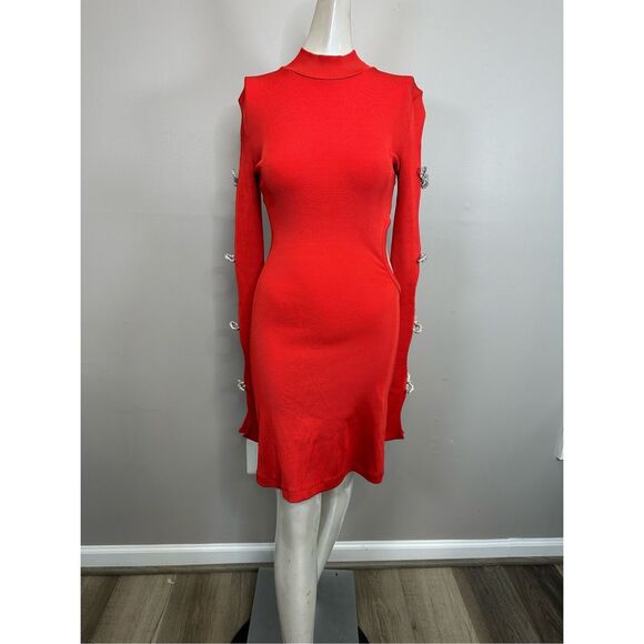 Mach & Mach bow-embellished cut-out ribbed-knit mini dress US6 $1475 - Picture 5 of 12